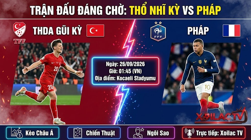 Nhận định, soi kèo trận đấu Thổ Nhĩ Kỳ vs Pháp lúc 01h45 ngày 26/09 tại UEFA Nations League - Xoilac TV.